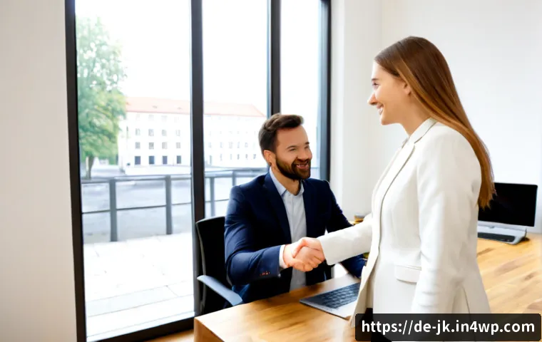 약한 연결을 통한 채용 과정 간소화 - Photorealistic modern hiring consultation in a bright Berlin coworking office, a German recruiter wa...