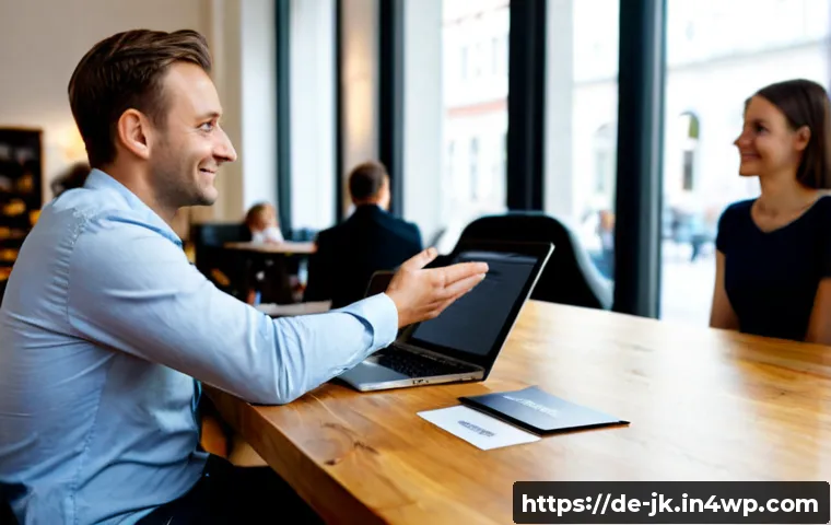 약한 연결을 통해 사업 확장하기 - Photorealistic modern Berlin coworking café, a small business owner warmly meeting a new professiona...